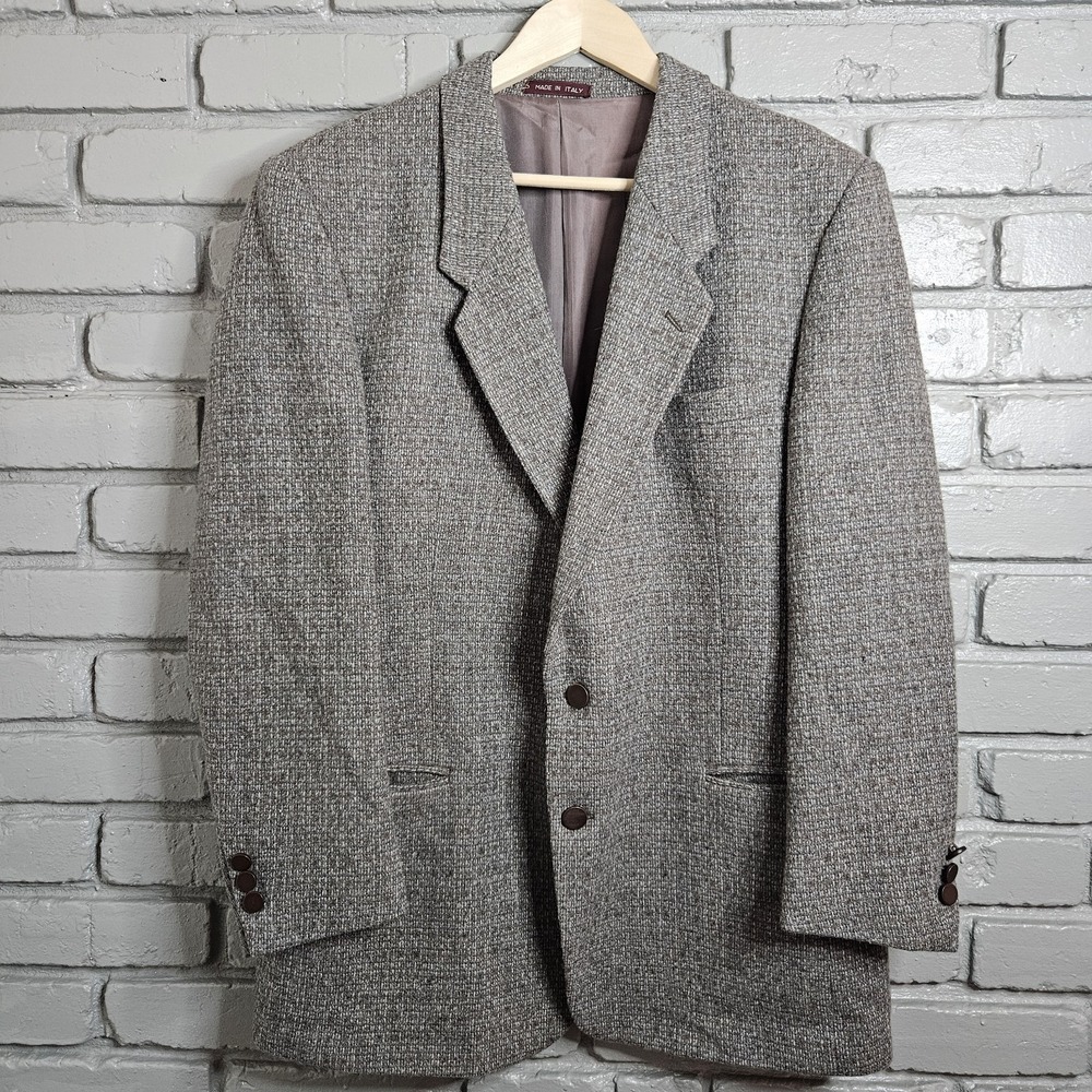 Giannino Vaghi Men's‎ Tweed Sport Coat Blazer 44R Made In Italy Metal Buttons